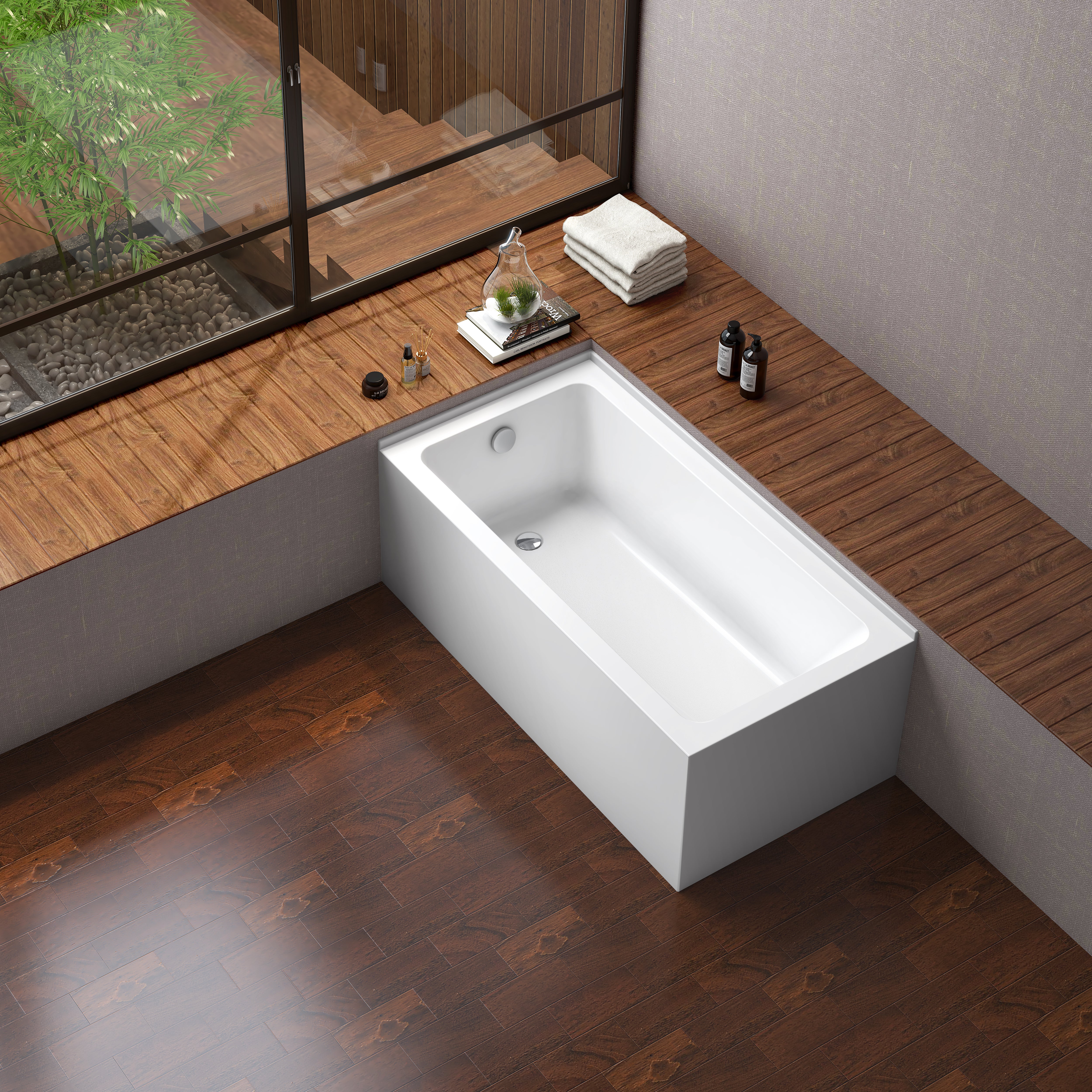 Aqua Eden VTAP6030L22TS 60" Acrylic Rectangular 2-Wall Corner Alcove Tub, Left Hand Drain, Glossy White