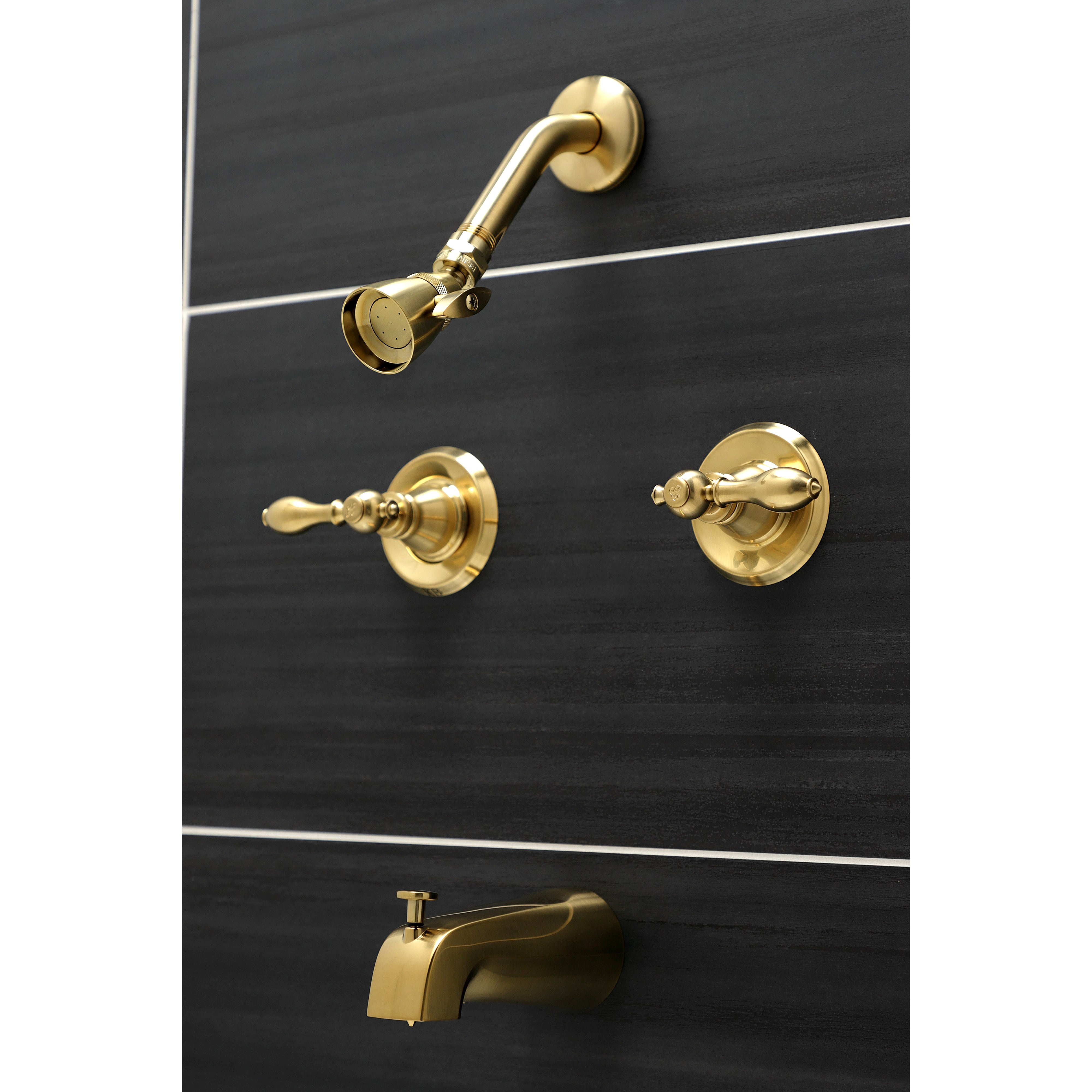 Kingston Brass KB247ACL American Classic Double-Handle Tub and Shower Faucet, Brushed Brass