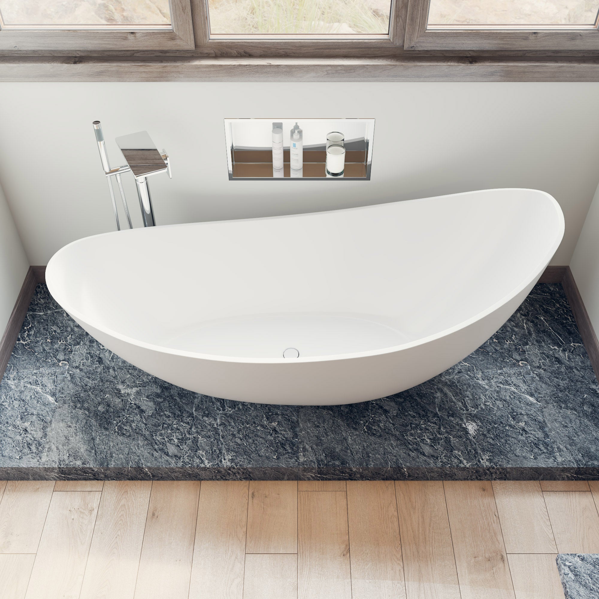 ALFI AB9951 73" White Solid Surface Smooth Resin Soaking Slipper Bathtub