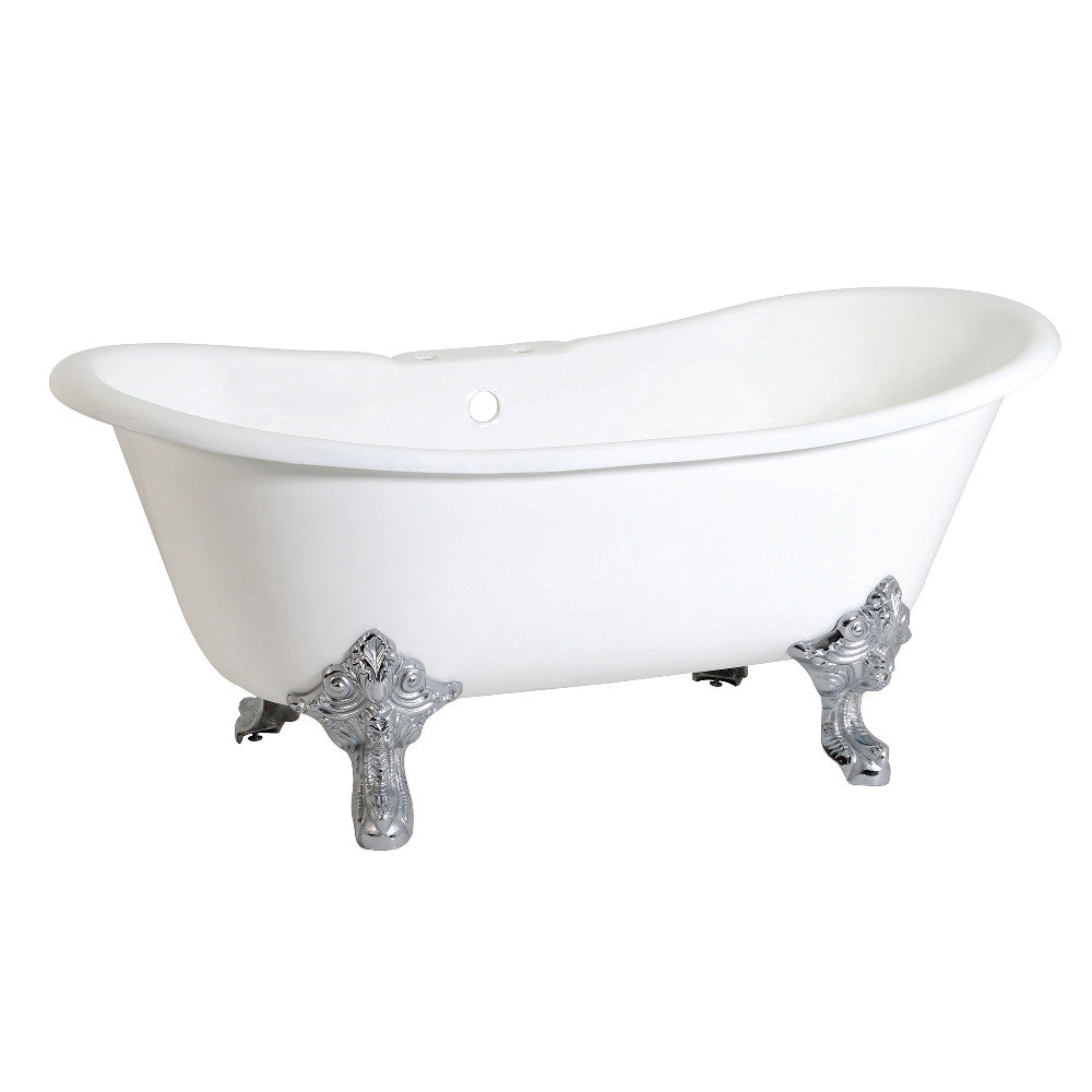 Aqua Eden VCT7DS6731NL1 67" Cast Iron Oval Double Slipper Clawfoot Tub (7" Faucet Drillings), White/Polished Chrome