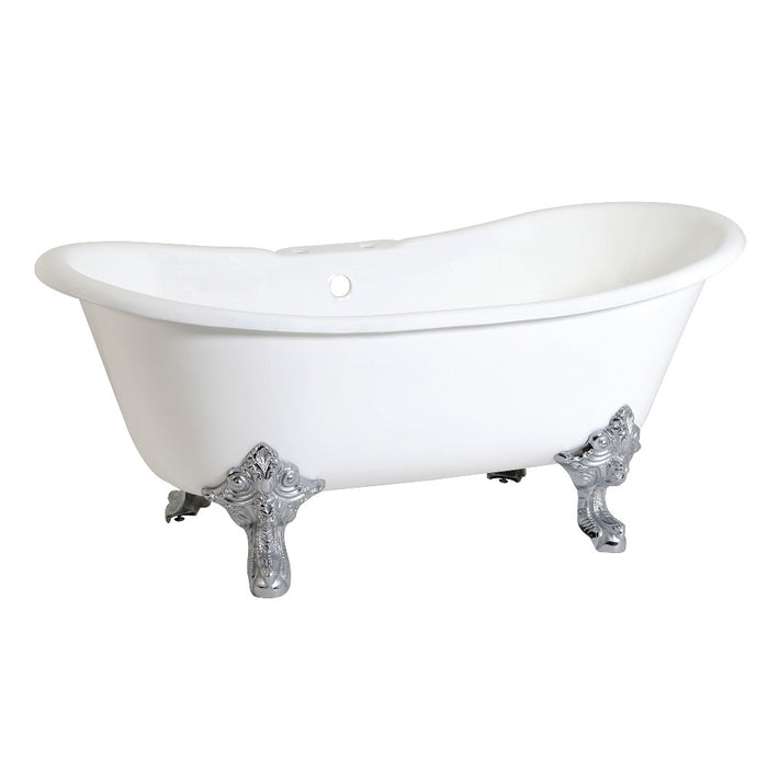 Aqua Eden VCT7DS6731NL1 67" Cast Iron Oval Double Slipper Clawfoot Tub (7" Faucet Drillings), White/Polished Chrome
