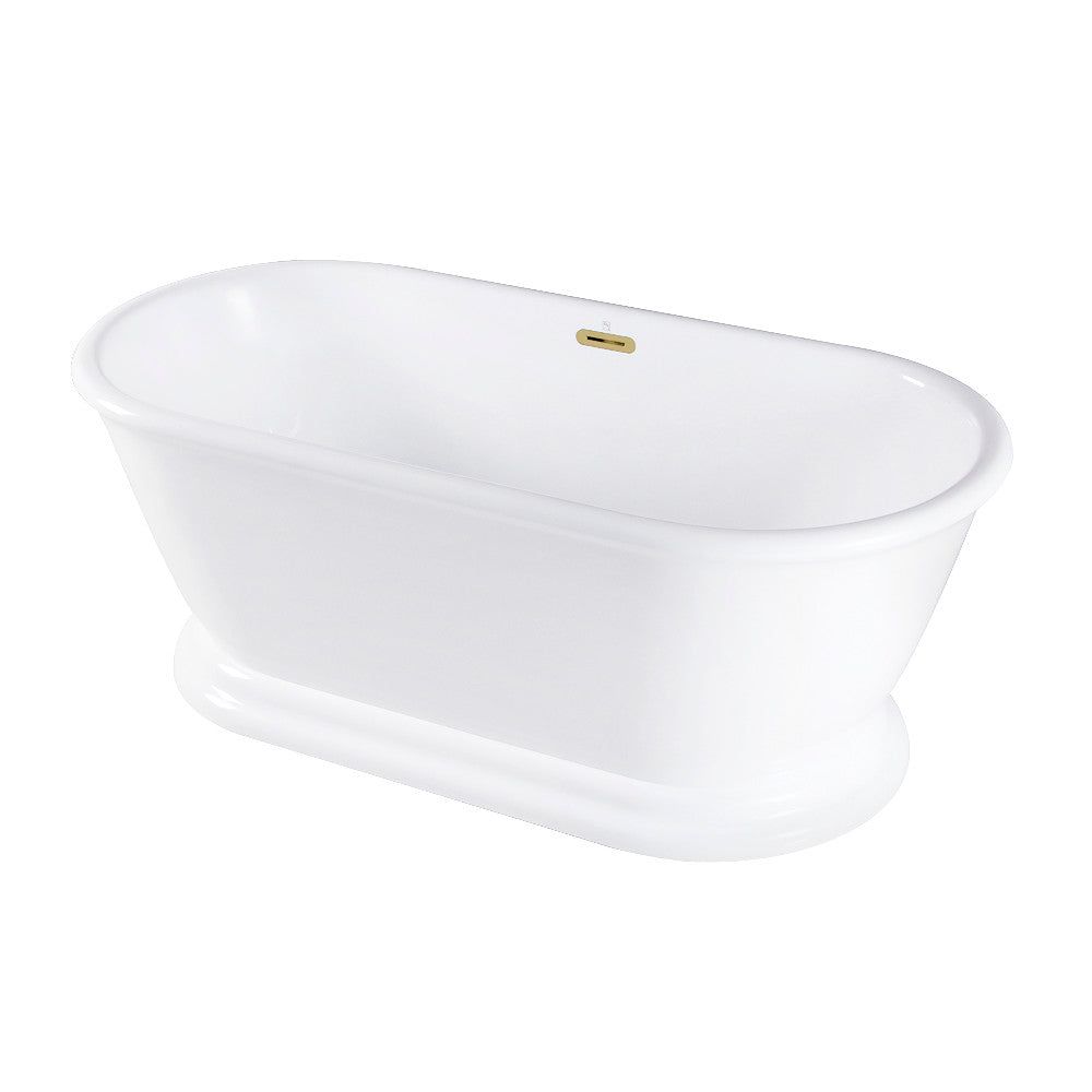 Kingston Brass VTDE602824C422 60" Acrylic Oval Double Ended Pedestal Tub with Drain (No Faucet Drillings), Glossy White/Polished Brass