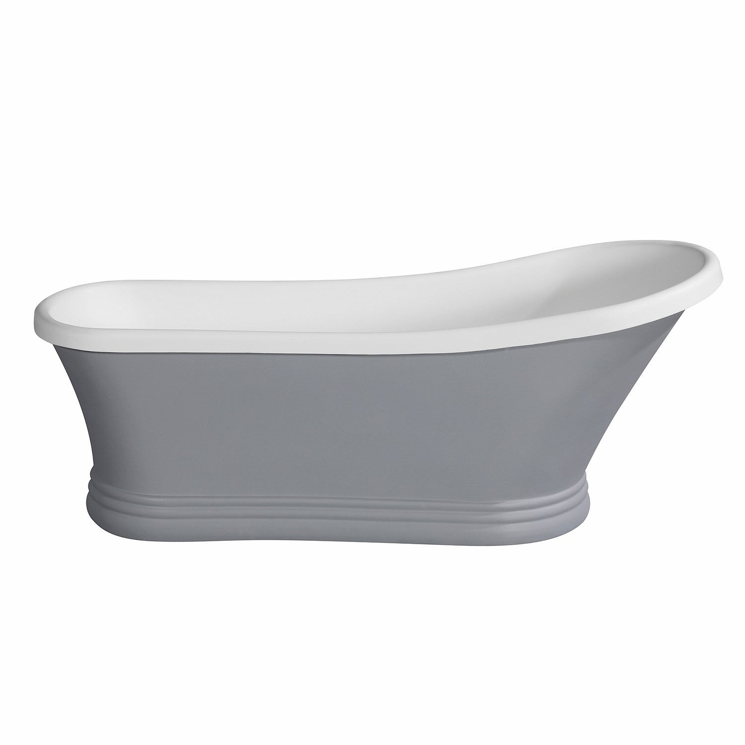 Aqua Eden VRTSS673026WG 68" Solid Surface Oval Single Slipper Pedestal Tub with Drain (No Faucet Drillings), Glossy White/Matte Gray