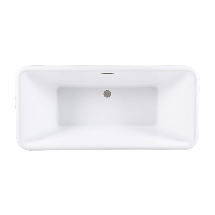 Kingston Brass VTSQ713224C428 71" Acrylic Oval Rectangular Double Ended Pedestal Tub with Drain (No Faucet Drillings), Glossy White/Brushed Nickel