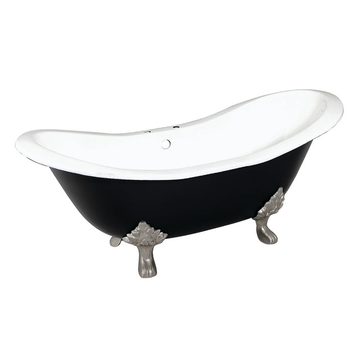 Aqua Eden VBT7D7231NC8 72" Cast Iron Oval Double Slipper Clawfoot Tub (7" Faucet Drillings), Black/White/Brushed Nickel