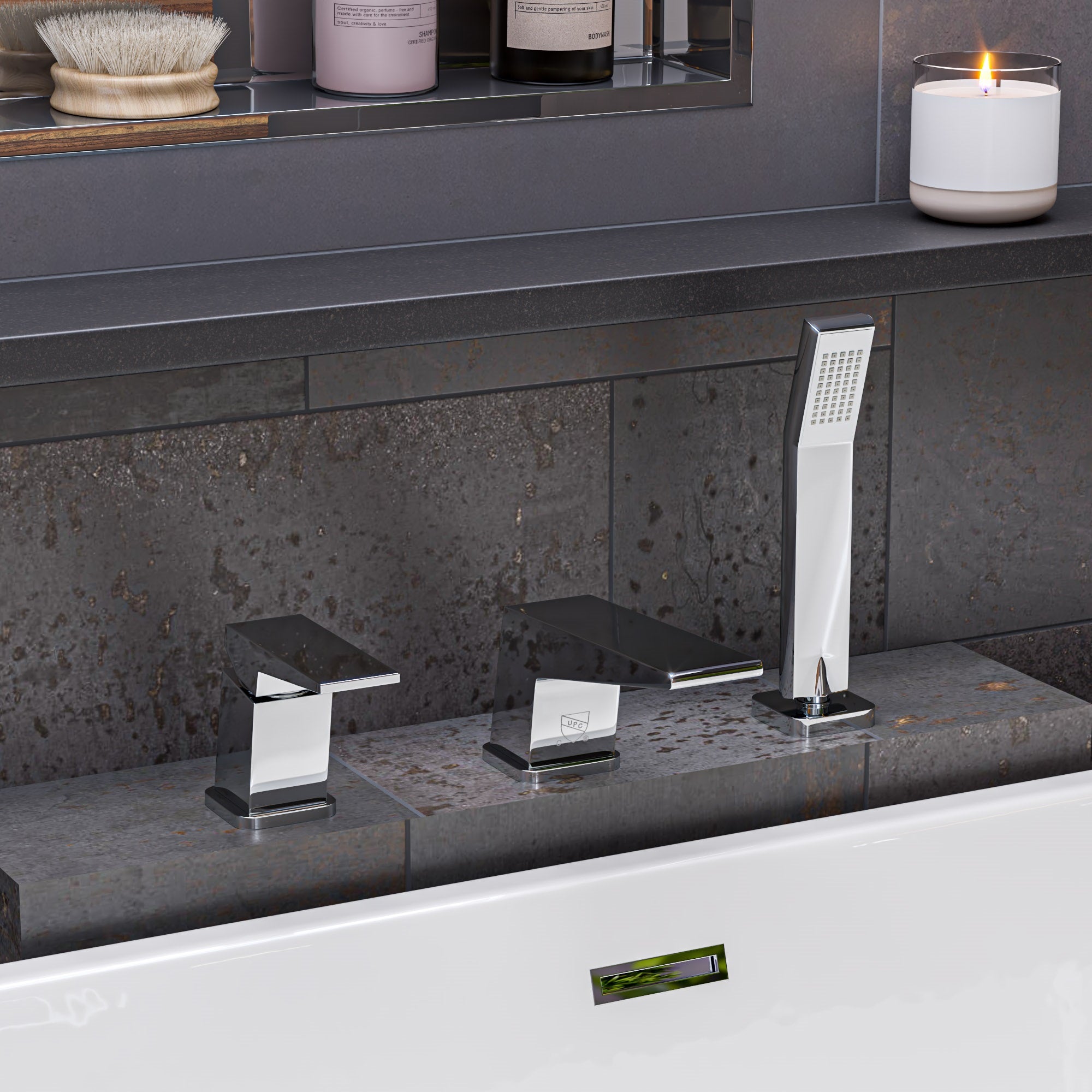 ALFI AB2464-PC Polished Chrome Deck Mounted 3 Hole Tub Filler & Shower Head