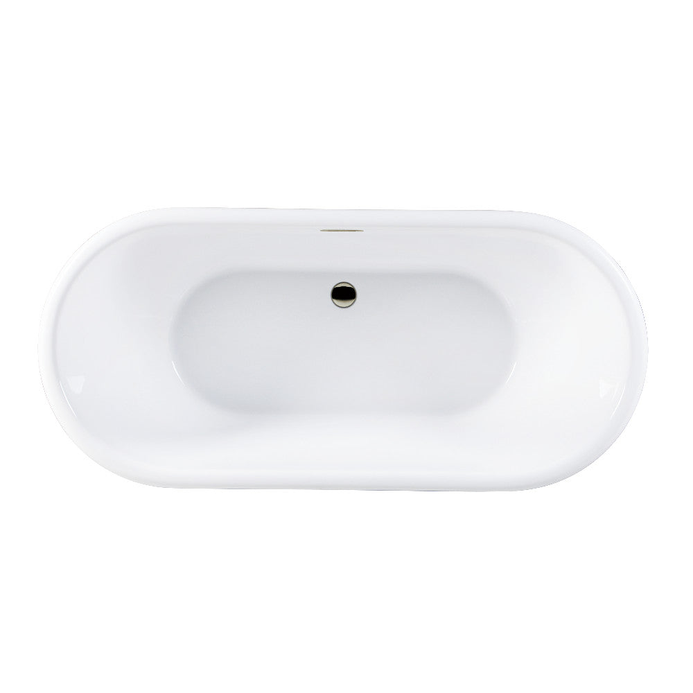 Kingston Brass VTDE713224C426 71" Acrylic Oval Double Ended Pedestal Tub with Drain (No Faucet Drillings), Glossy White/Polished Nickel