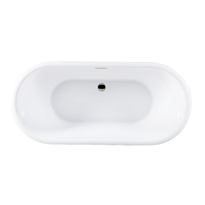 Kingston Brass VTDE713224C426 71" Acrylic Oval Double Ended Pedestal Tub with Drain (No Faucet Drillings), Glossy White/Polished Nickel