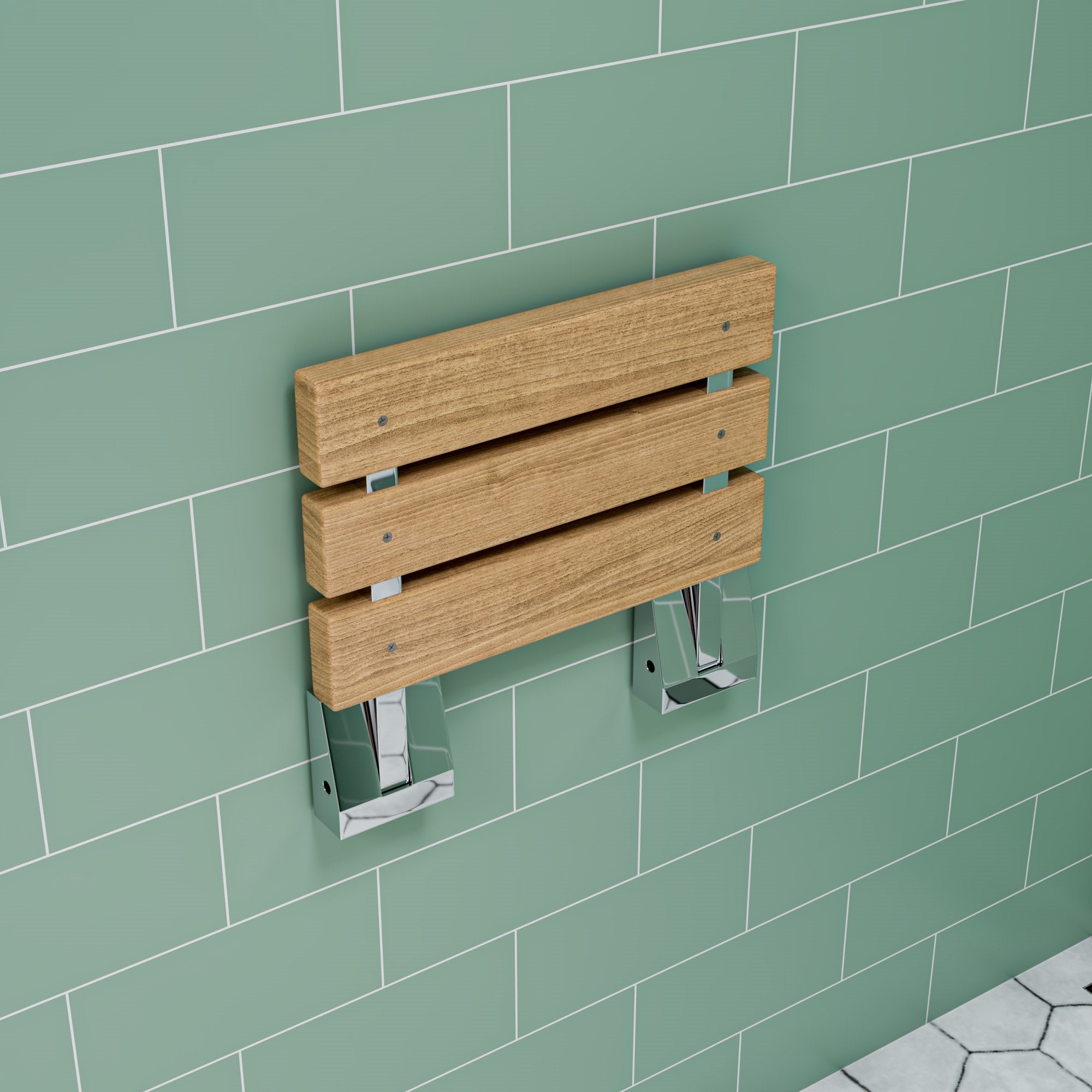 ALFI ABS16S-PC Polished Chrome 16" Folding Teak Wood Shower Seat Bench