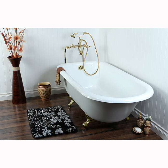 Aqua Eden VCTND673123T2 67" Cast Iron Oval Rectangular Roll Top Clawfoot Tub (No Faucet Drillings), White/Polished Brass
