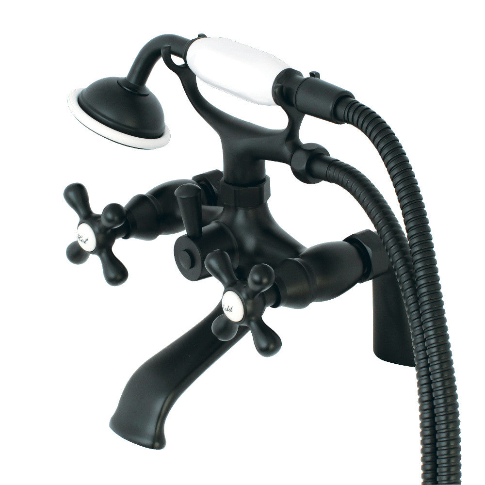 Kingston Brass KS267MB Kingston 6" Center Deck-Mount Clawfoot Tub Faucet with Hand Shower, Matte Black