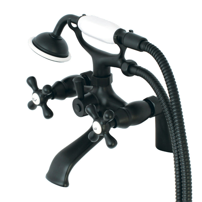 Kingston Brass KS267MB Kingston 6" Center Deck-Mount Clawfoot Tub Faucet with Hand Shower, Matte Black