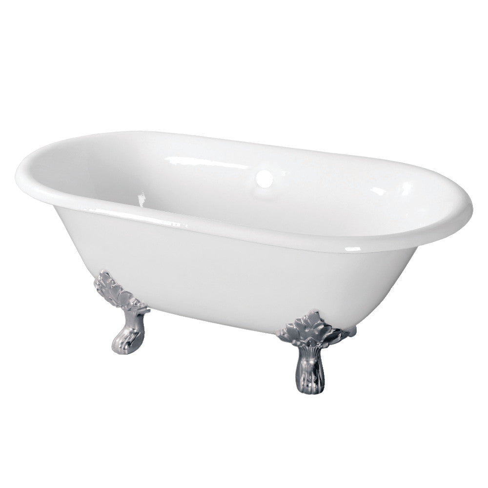 Aqua Eden VCTND603119NC1 60" Cast Iron Oval Double Ended Clawfoot Tub (No Faucet Drillings), White/Polished Chrome