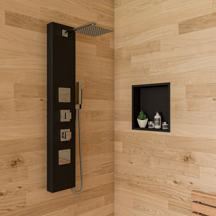 ALFI ABSP65B Black Aluminum Shower Panel with 2 Body Sprays and Rain Shower Head