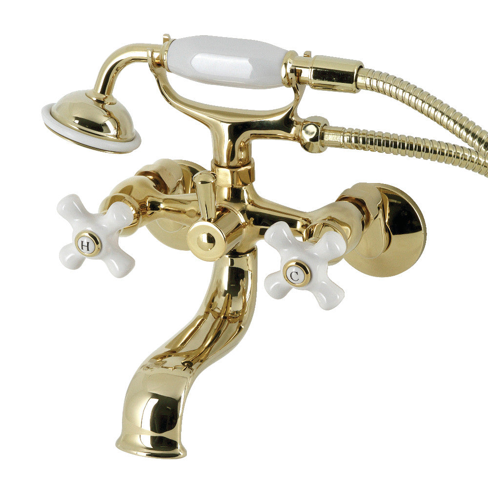 Kingston Brass KS225PXPB Kingston Tub Wall Mount Clawfoot Tub Faucet with Hand Shower, Polished Brass