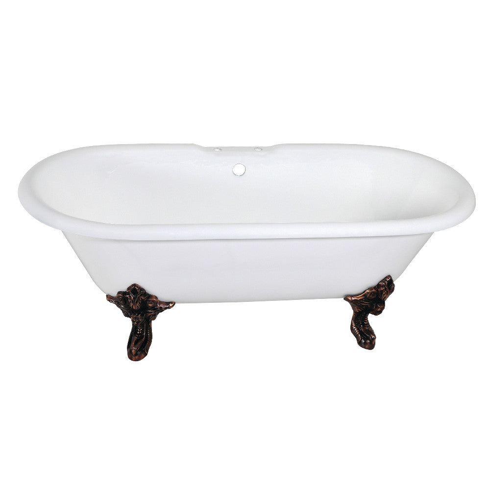 Aqua Eden VCT7DE7232NL5 72" Cast Iron Oval Double Ended Clawfoot Tub (7" Faucet Drillings), White/Oil Rubbed Bronze