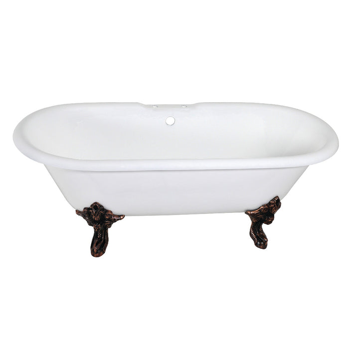 Aqua Eden VCT7DE7232NL5 72" Cast Iron Oval Double Ended Clawfoot Tub (7" Faucet Drillings), White/Oil Rubbed Bronze