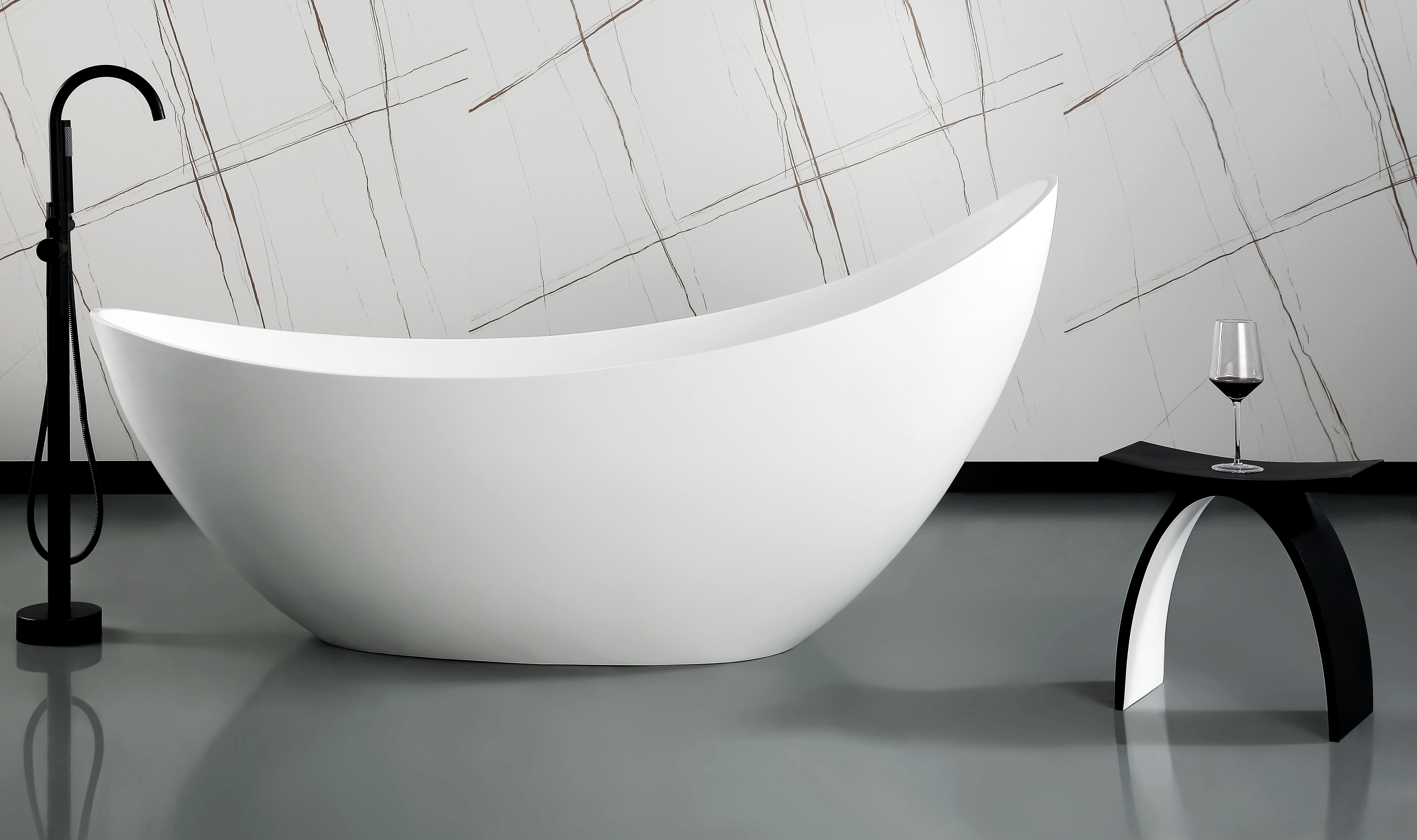 ALFI ABST77BM Black Matte Arched Solid Surface Resin Bathroom / Shower Stool