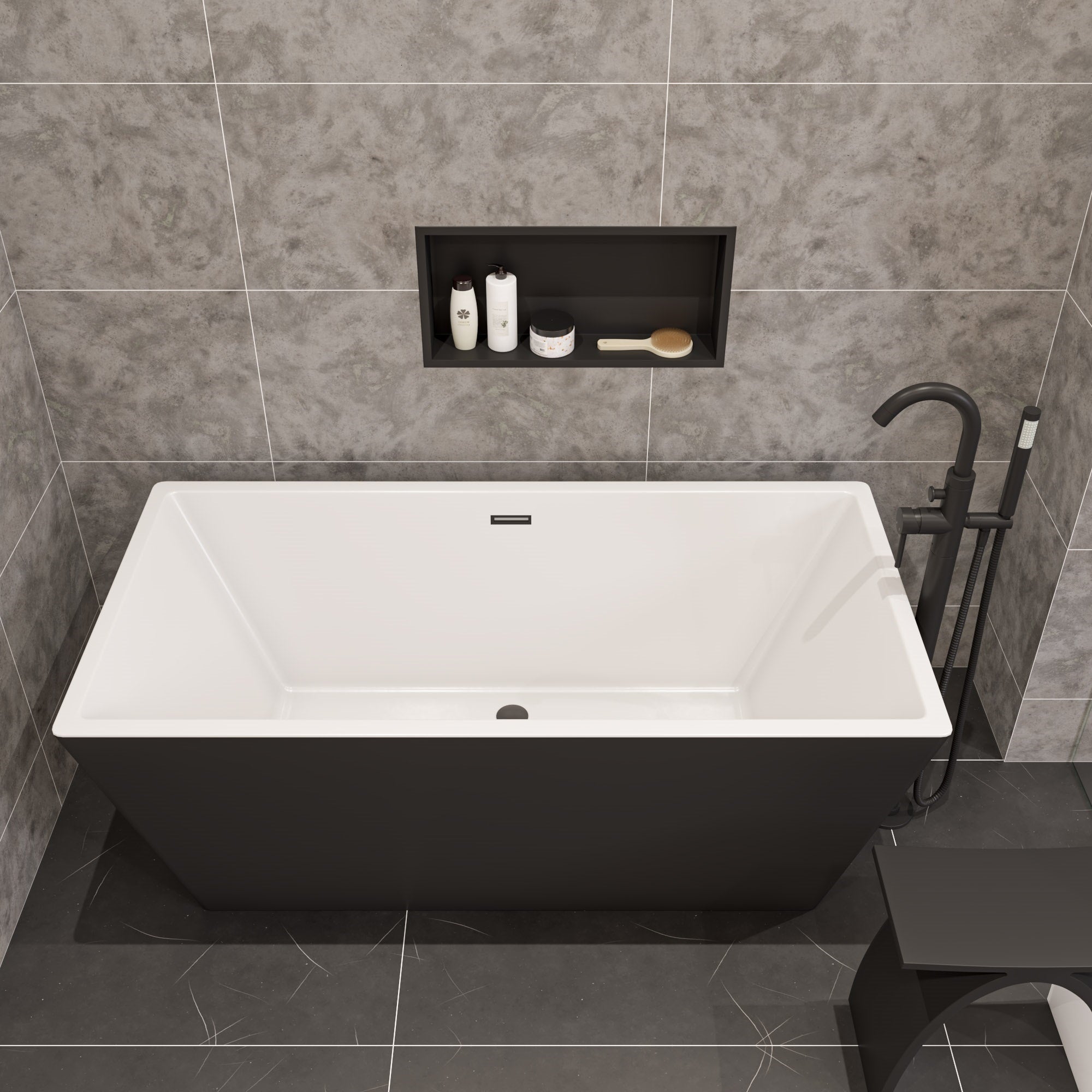 ALFI ABNC2412-BLA 24 x 12 Black Matte Stainless Steel Horizontal Single Shelf Bath Shower Niche