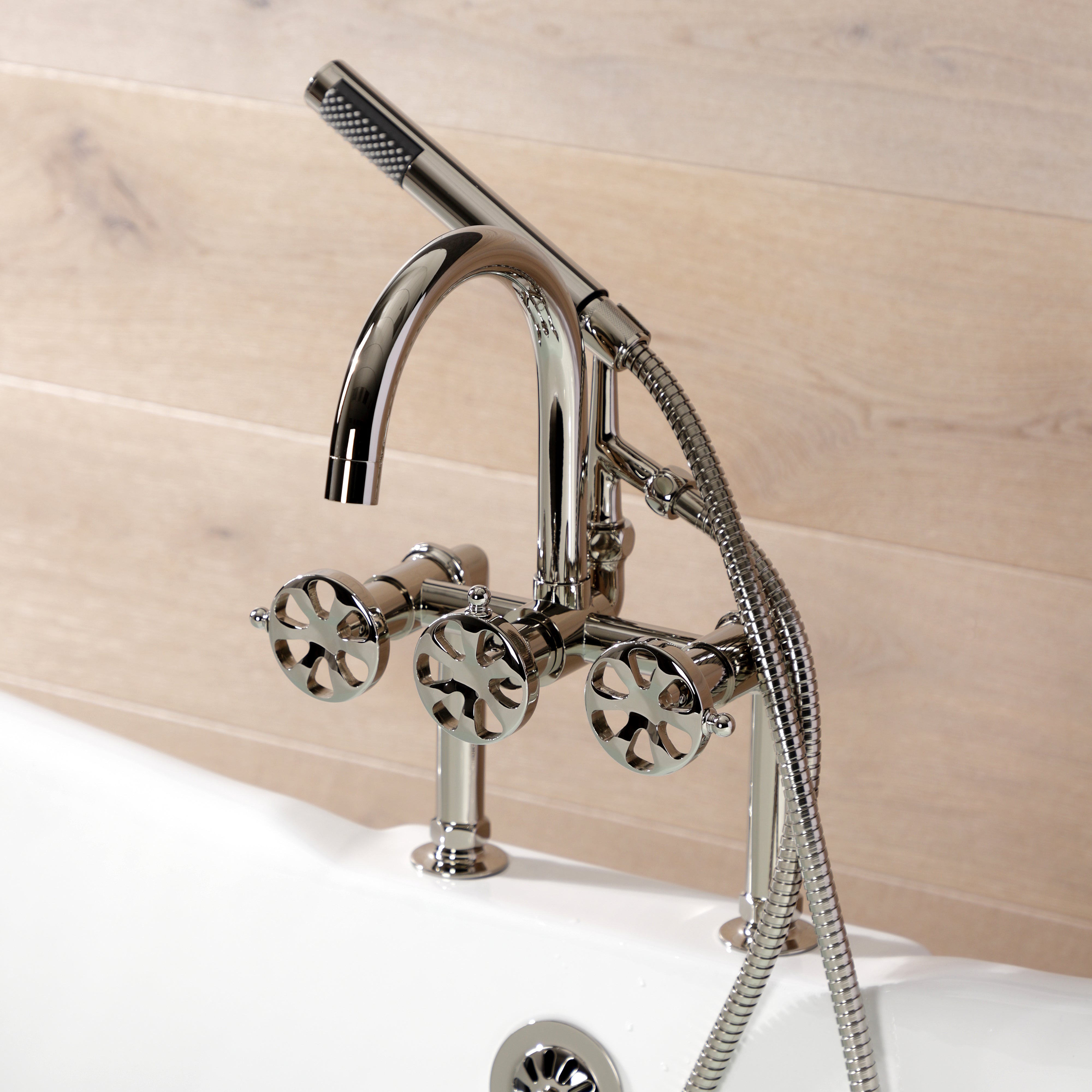 Kingston Brass AE8106RX Belknap 7" Center Deck-Mount Clawfoot Tub Faucet with Hand Shower, Polished Nickel