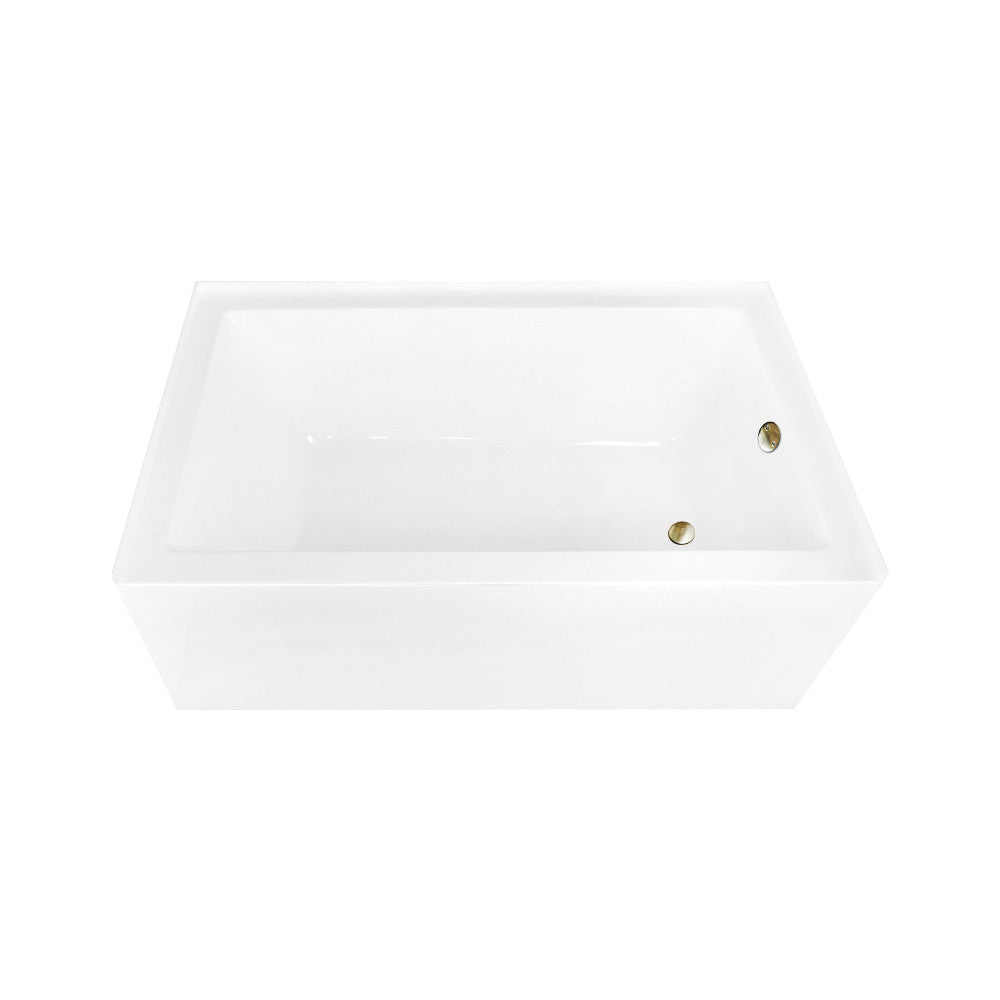 Aqua Eden CVTAP603622R3 60" Acrylic Rectangular 3-Wall Alcove Tub Combo with Waste and Overflow Drain (Right Hand Drain), Glossy White/Antique Brass