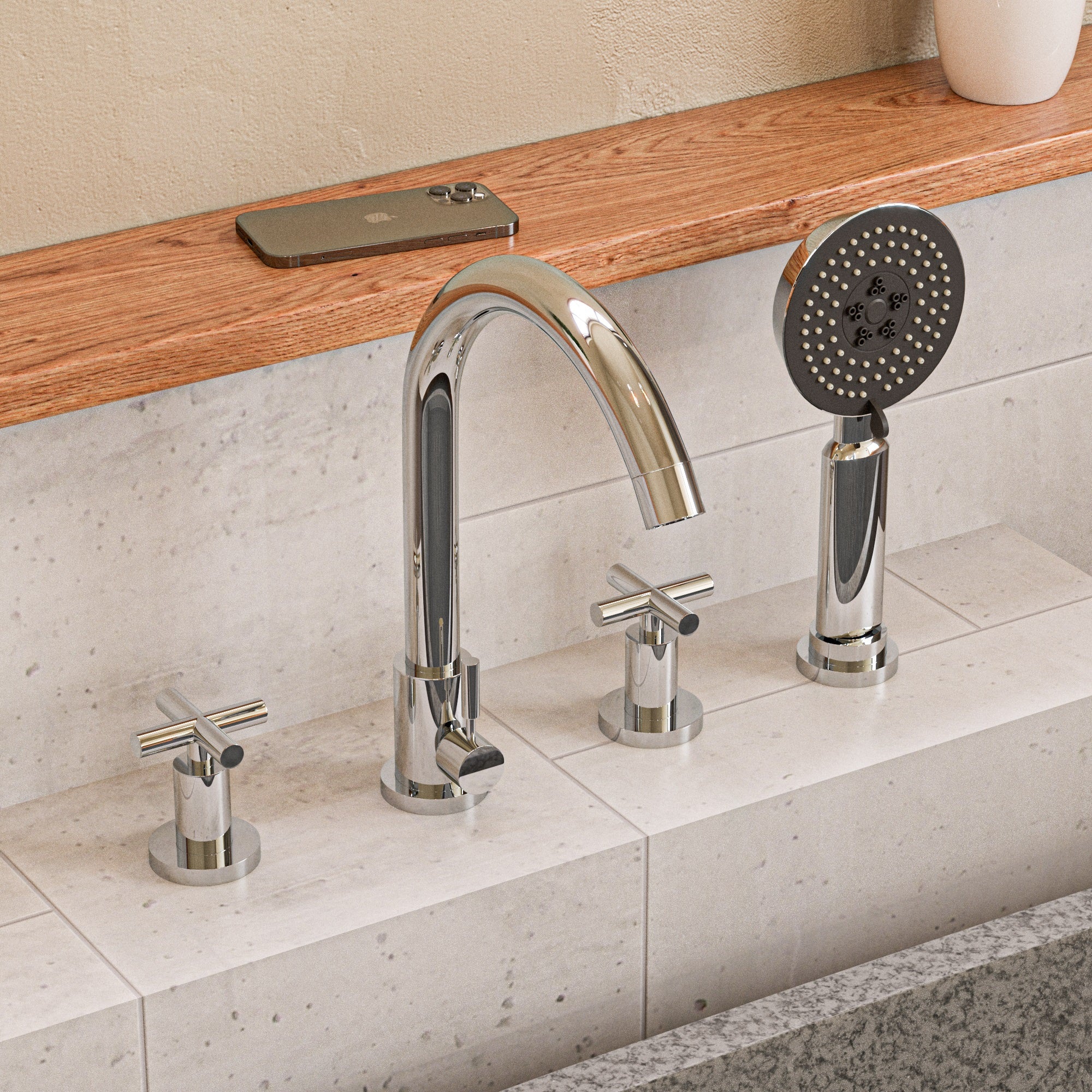 ALFI AB2503-PC Polished Chrome Deck Mounted Tub Filler with Hand Held Showerhead