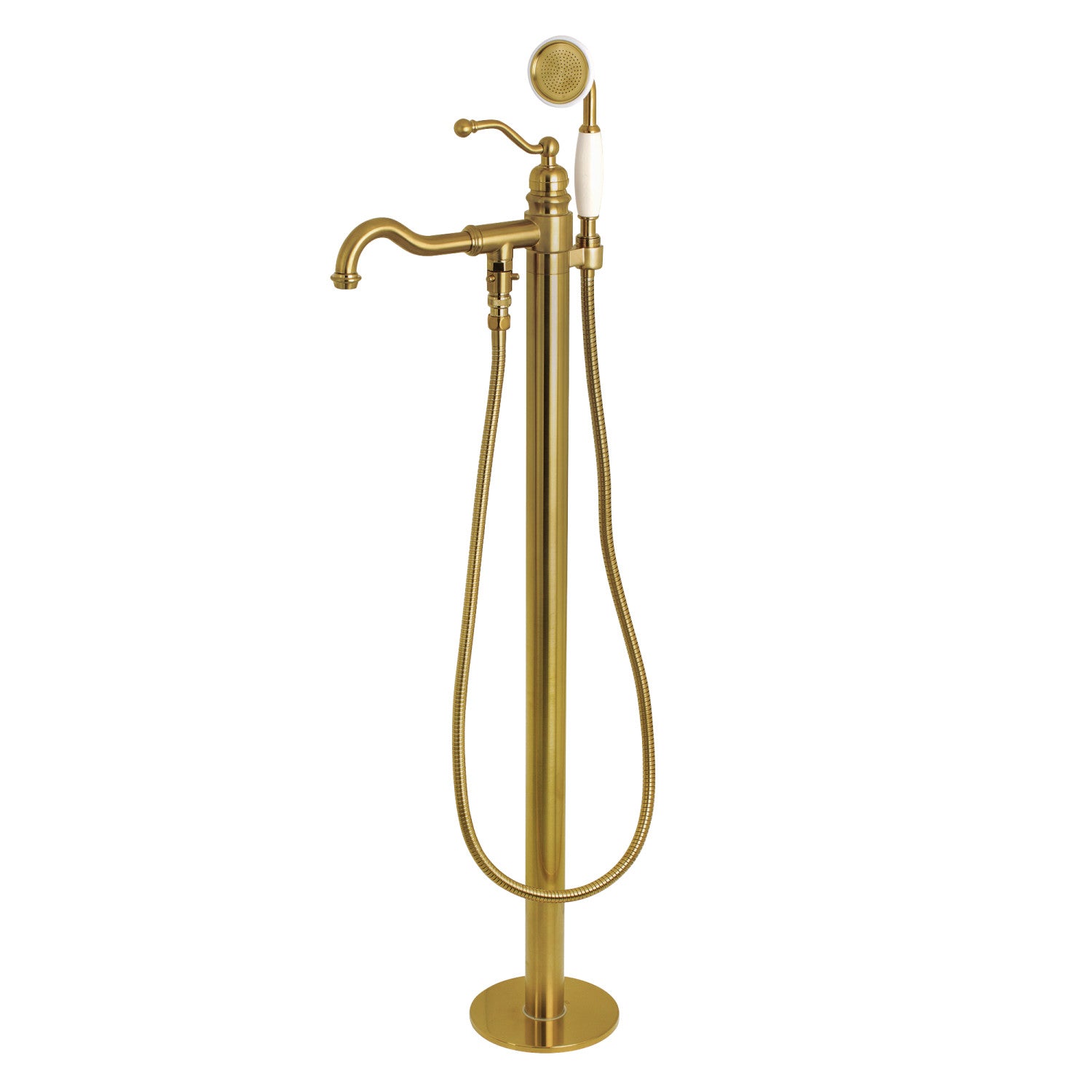 Kingston Brass KRTRO4545137AL 45" Solid Surface Round Double Ended Freestanding Tub with Faucet Combo and Drain, Brushed Brass