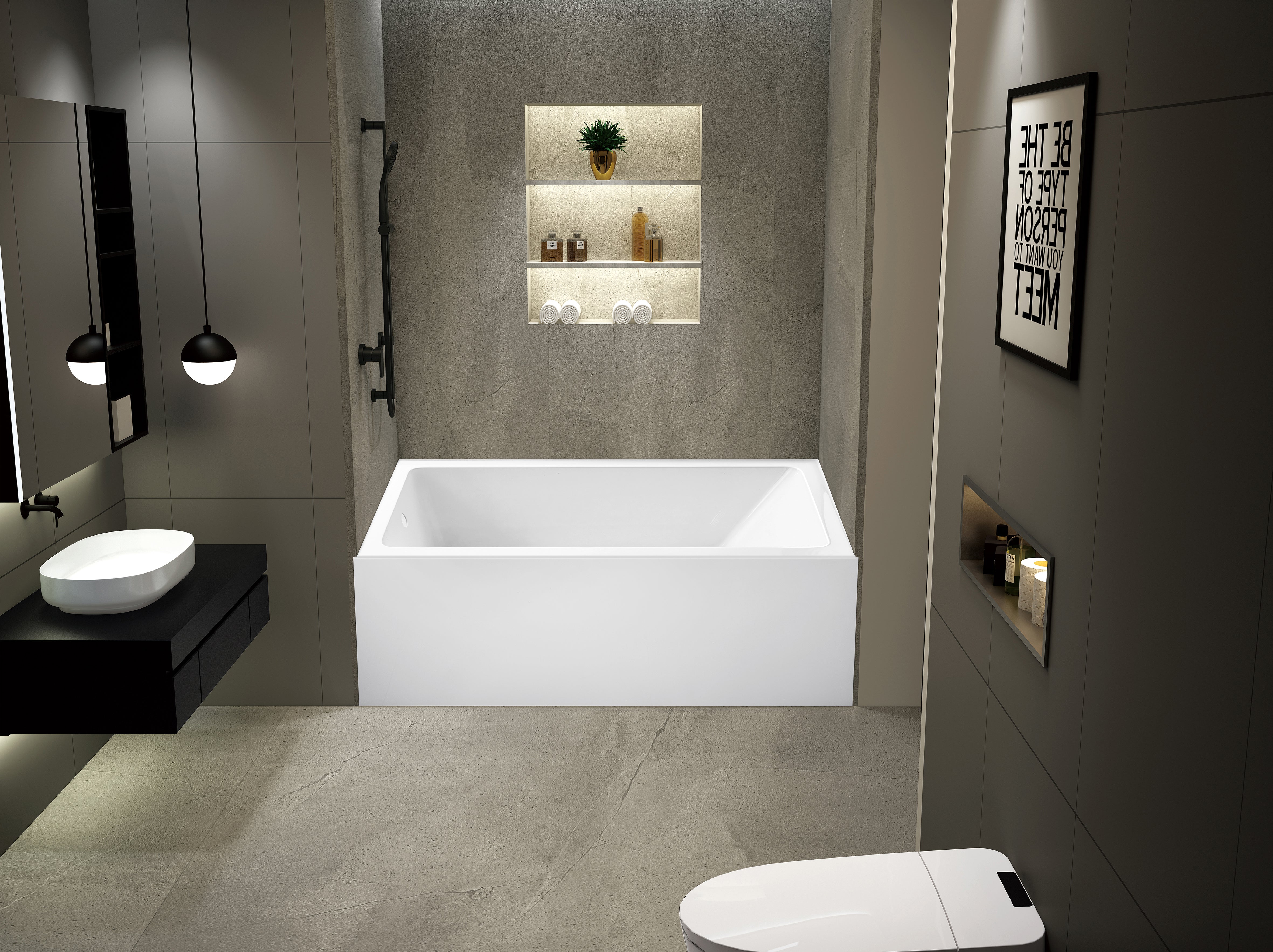 Aqua Eden VTAP6031L22T 60" Acrylic Rectangular 3-Wall Alcove Tub with Anti-Skid Surface, Left Hand Drain Hole, Glossy White