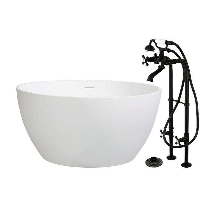 Kingston Brass KRTRO4545266K0 45" Solid Surface Round Double Ended Freestanding Tub with Faucet Combo and Drain, Matte Black