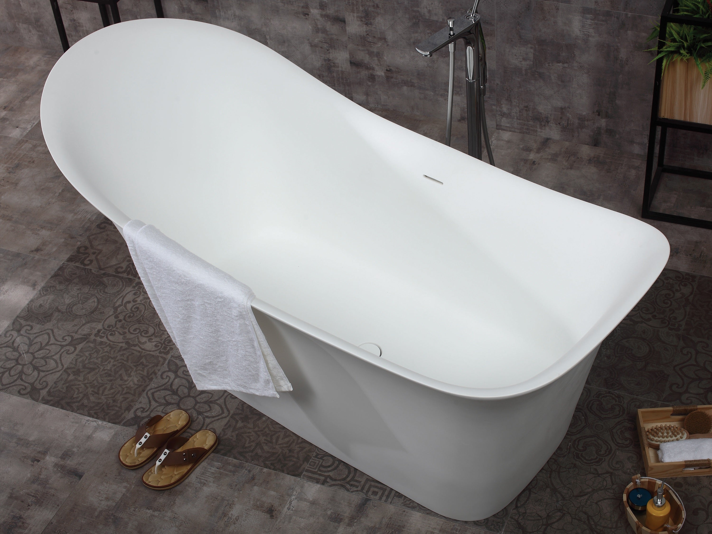 ALFI AB9915 74" White Solid Surface Smooth Resin Soaking Slipper Bathtub