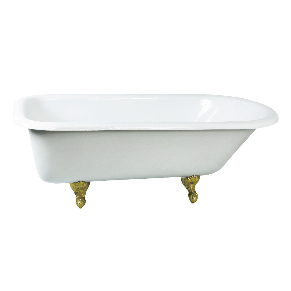 Aqua Eden NHVCTND673123T7 66" Cast Iron Oval Rectangular Roll Top Clawfoot Tub (No Faucet Drillings), White/Brushed Brass