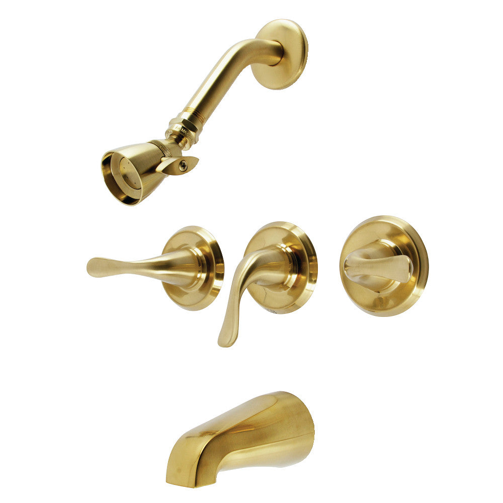 Kingston Brass KB2237YL Yosemite Triple-Handle Tub and Shower Faucet, Brushed Brass