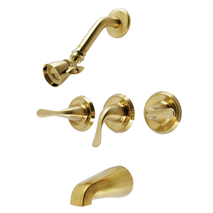 Kingston Brass KB2237YL Yosemite Triple-Handle Tub and Shower Faucet, Brushed Brass