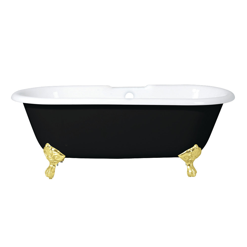 Aqua Eden VBT7D663013NB2 66" Cast Iron Oval Double Ended Clawfoot Tub (7" Faucet Drillings), Black/White/Polished Brass
