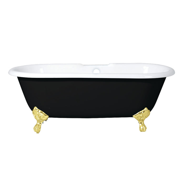 Aqua Eden VBT7D663013NB2 66" Cast Iron Oval Double Ended Clawfoot Tub (7" Faucet Drillings), Black/White/Polished Brass