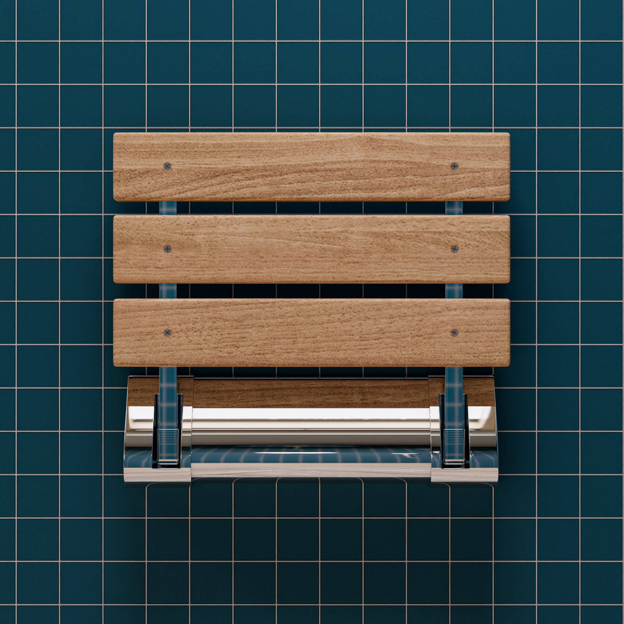 ALFI ABS14-PC Polished Chrome 14" Folding Teak Wood Shower Seat Bench