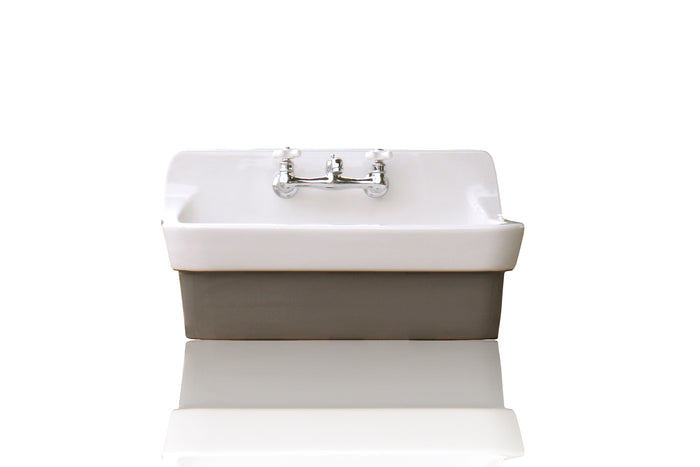 WatermarkFixtures Feu De Bois Brown Vintage Style High Back Farm Sink Original Porcelain Finish Apron Kitchen Utility Sink