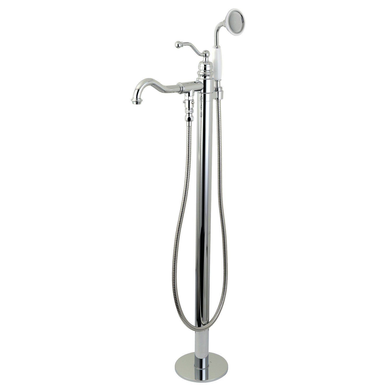 Kingston Brass KRTRO4545131AL 45" Solid Surface Round Double Ended Freestanding Tub with Faucet Combo and Drain, Polished Chrome