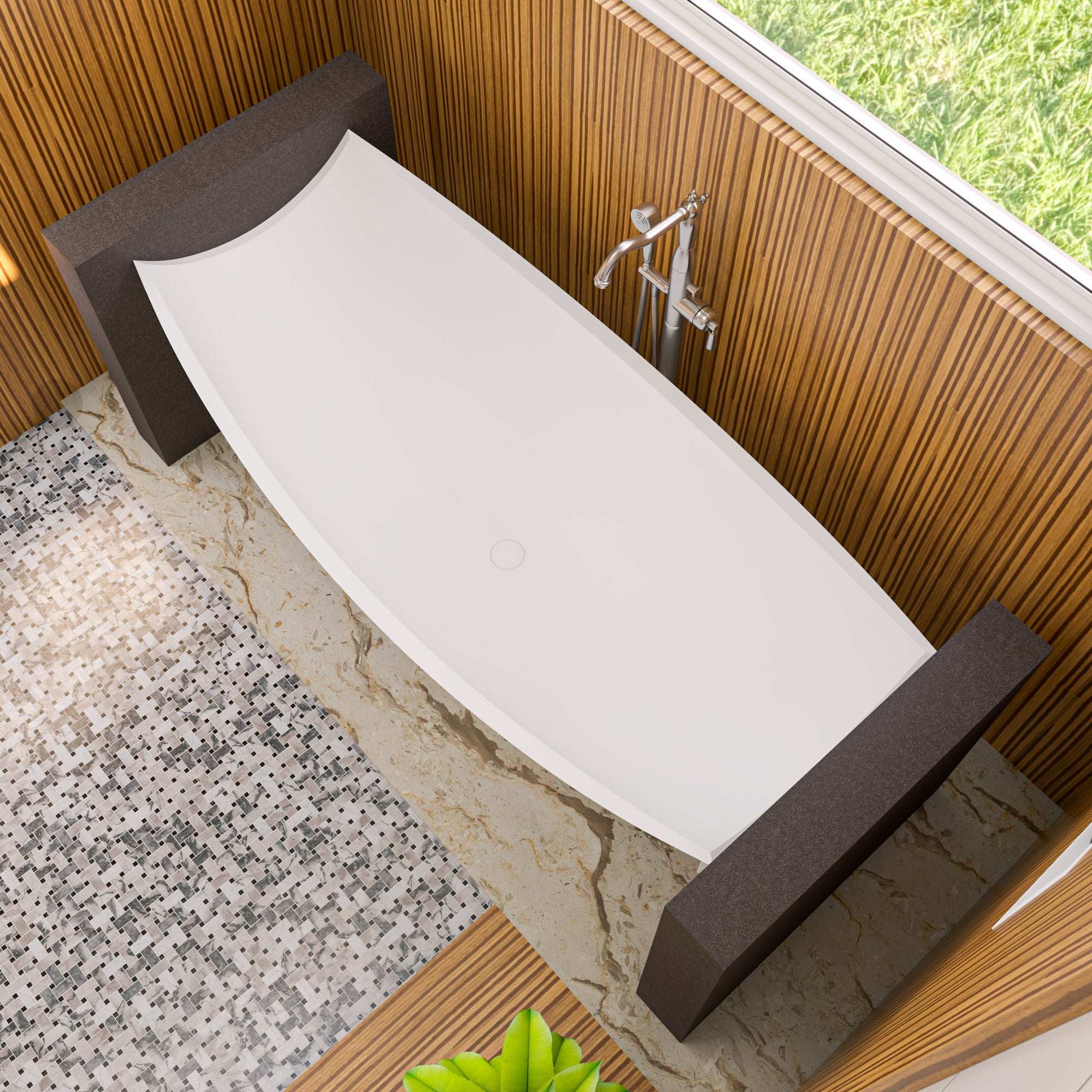 ALFI HammockTub2-WM White Matte 71" Solid Surface Resin Suspended Wall Mounted Hammock Bathtub