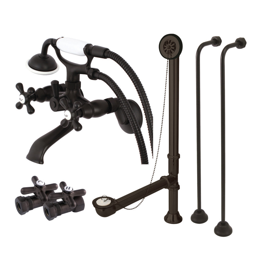 Kingston Brass CCK265ORB Vintage Wall Mount Clawfoot Tub Faucet Package with Supply Line, Hand Shower and Tub Drain, Oil Rubbed Bronze