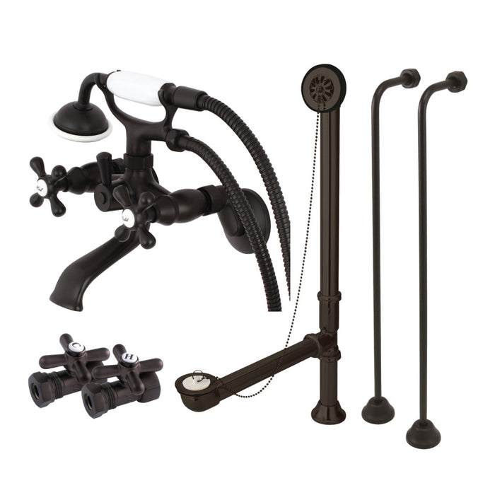 Kingston Brass CCK265ORB Vintage Wall Mount Clawfoot Tub Faucet Package with Supply Line, Hand Shower and Tub Drain, Oil Rubbed Bronze