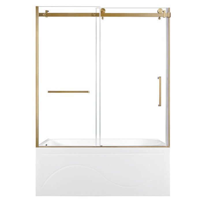 Kingston Brass KVTAP603216L7 60" Acrylic Rectangular 3-Wall Anti-Skid Alcove Tub Combo with Tub Door (Left Hand Drain), White/Brushed Brass