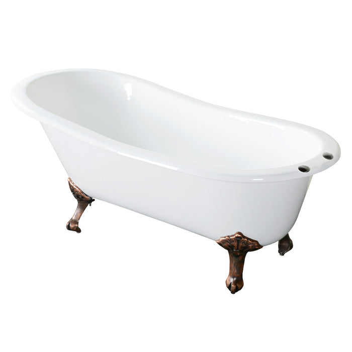 Aqua Eden VCT7D5731B6 57" Cast Iron Oval Single Slipper Clawfoot Tub (7" Faucet Drillings), White/Naples Bronze