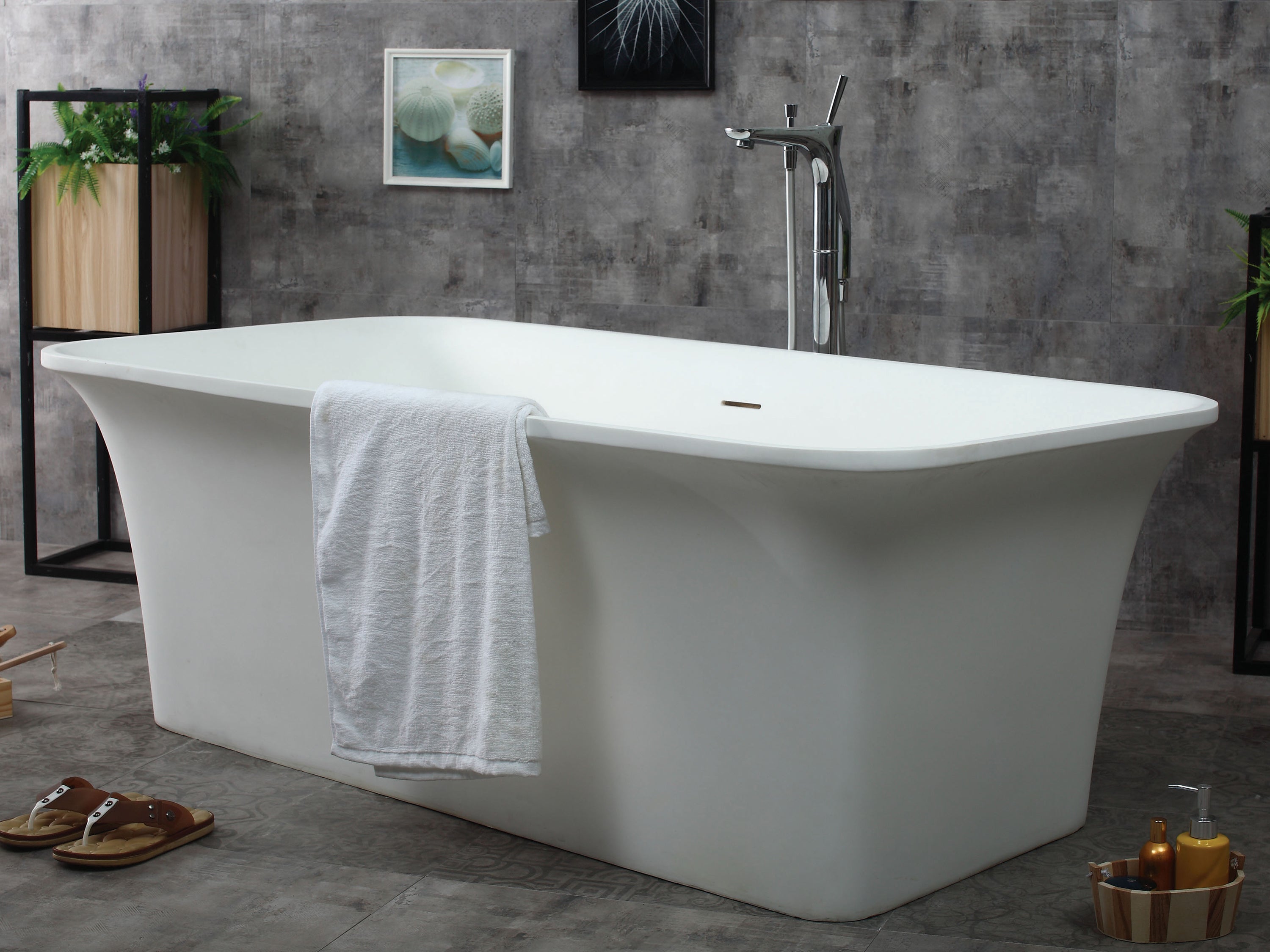 ALFI AB9942 67" White Rectangular Solid Surface Smooth Resin Soaking Bathtub