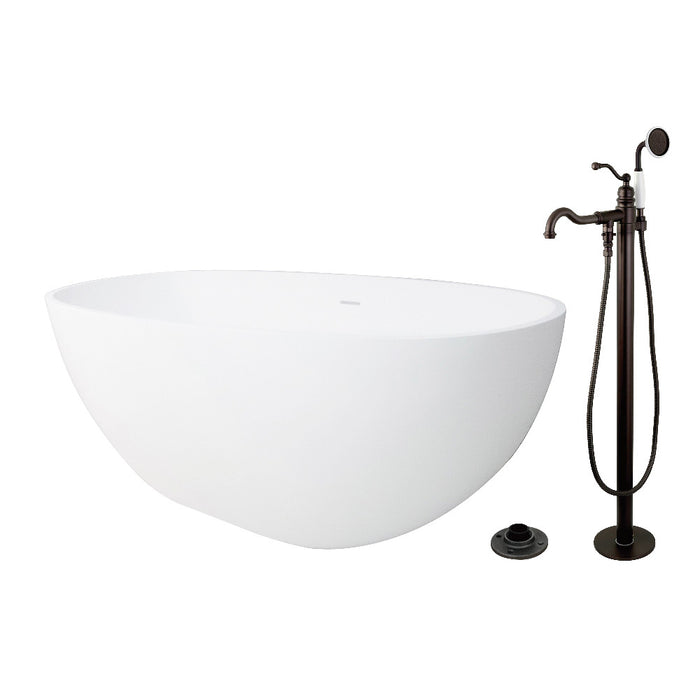 Kingston Brass KRTRS6531135AL 65" Solid Surface Oval Double Ended Freestanding Tub with Faucet Combo and Drain, Oil Rubbed Bronze