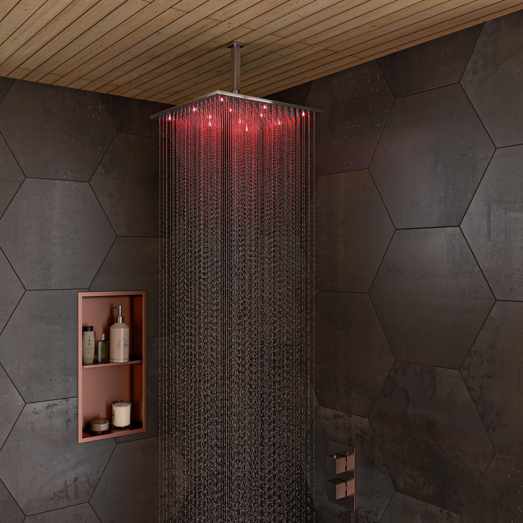 ALFI LED16S-BN Brushed Nickel 16" Square Multi Color LED Rain Shower Head