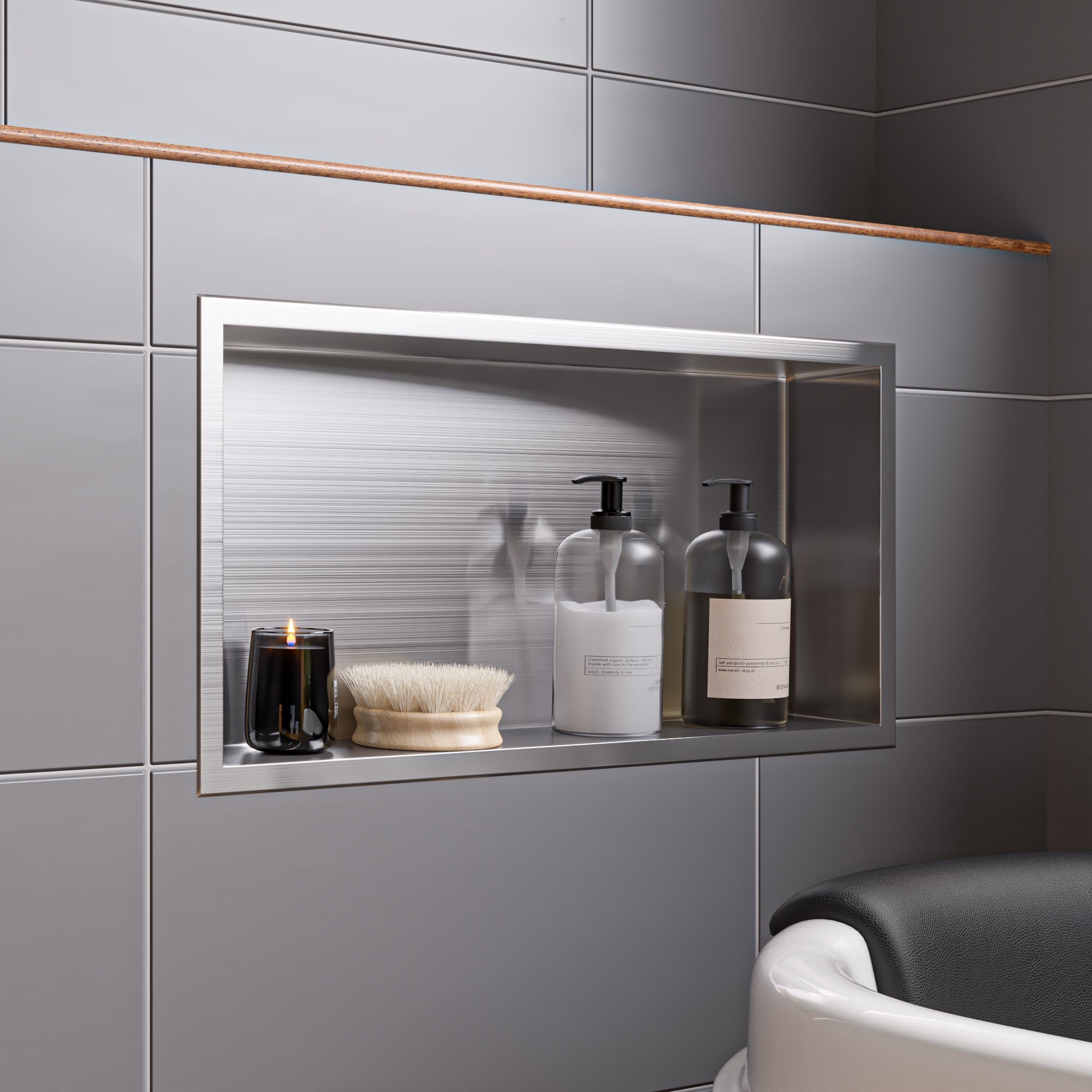 ALFI ABN2412-BSS 24 x 12 Brushed Stainless Steel Horizontal Single Shelf Bath Shower Niche
