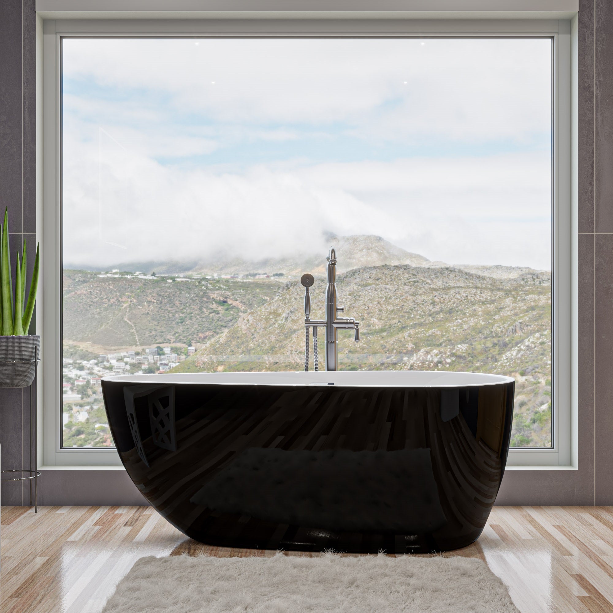 ALFI AB8862 59 inch Black & White Oval Acrylic Free Standing Soaking Bathtub