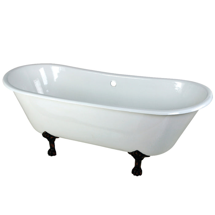 Aqua Eden VCTND6728NH5 67" Cast Iron Oval Double Slipper Clawfoot Tub (No Faucet Drillings), White/Oil Rubbed Bronze