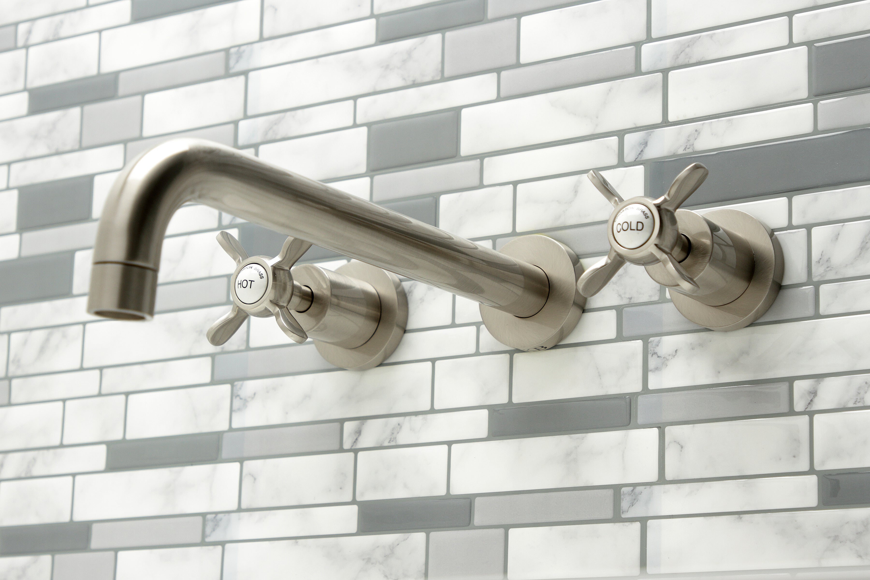 Kingston Brass KS8058BEX Essex Two-Handle Wall Mount Roman Tub Faucet, Brushed Nickel
